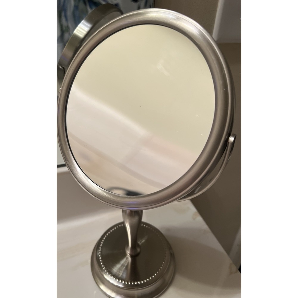 Everhome Beaded Metal Counter-top Mirror Silver Tone New Open Box